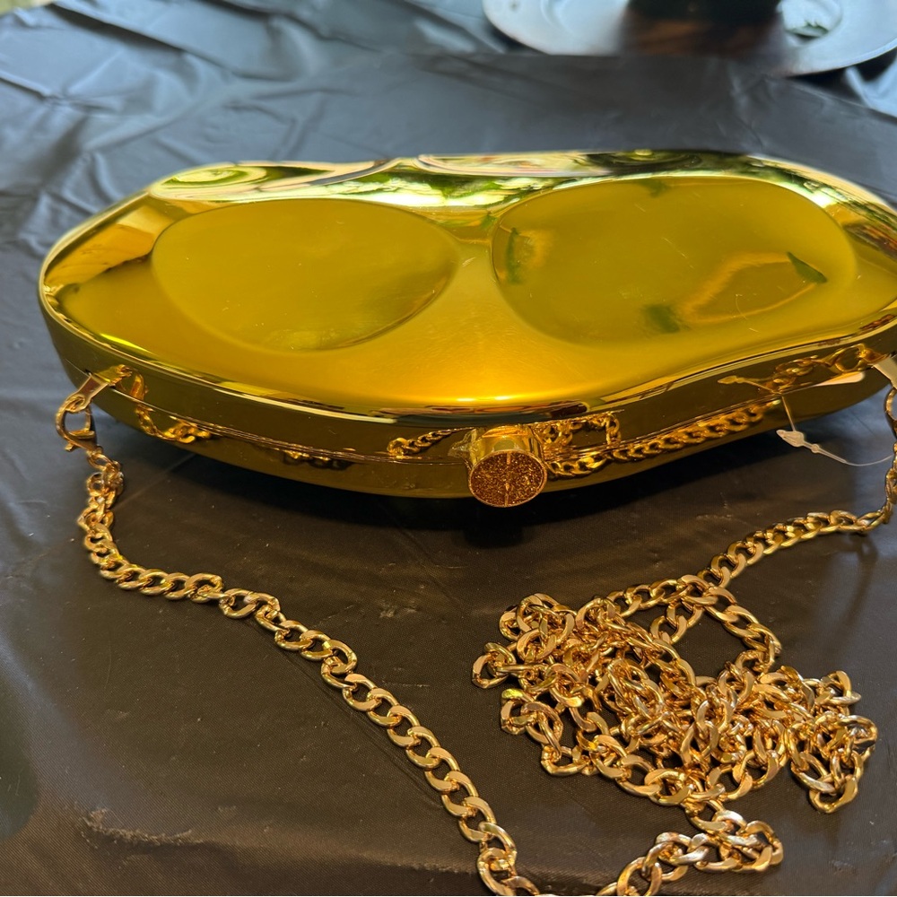 Gold Metallic Clutch with Chain Strap